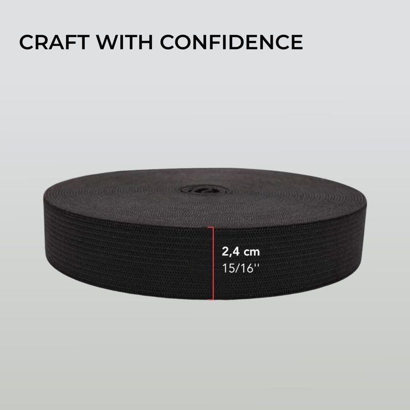 H&S Black 24mm Elastic Band for Sewing and Knitting - 10 Metre Roll - Heavy Duty, Black, Knit - Image 5